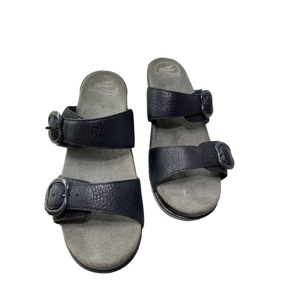Dansko Shoes - Dansko Womens Size 39 US 8 Black Buckle Sandal Chunky Heel Slide Shoes